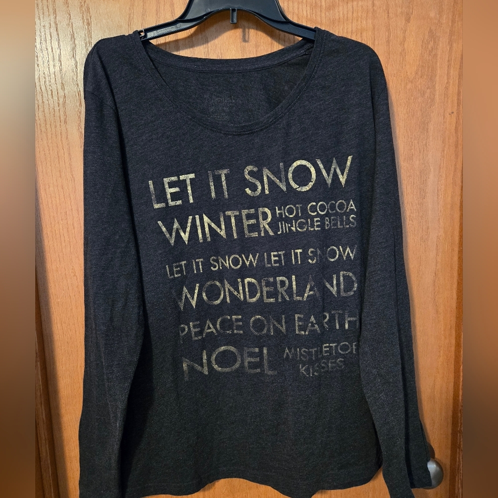 Natural Reflections Charcoal Long Sleeve Top with Gold Text